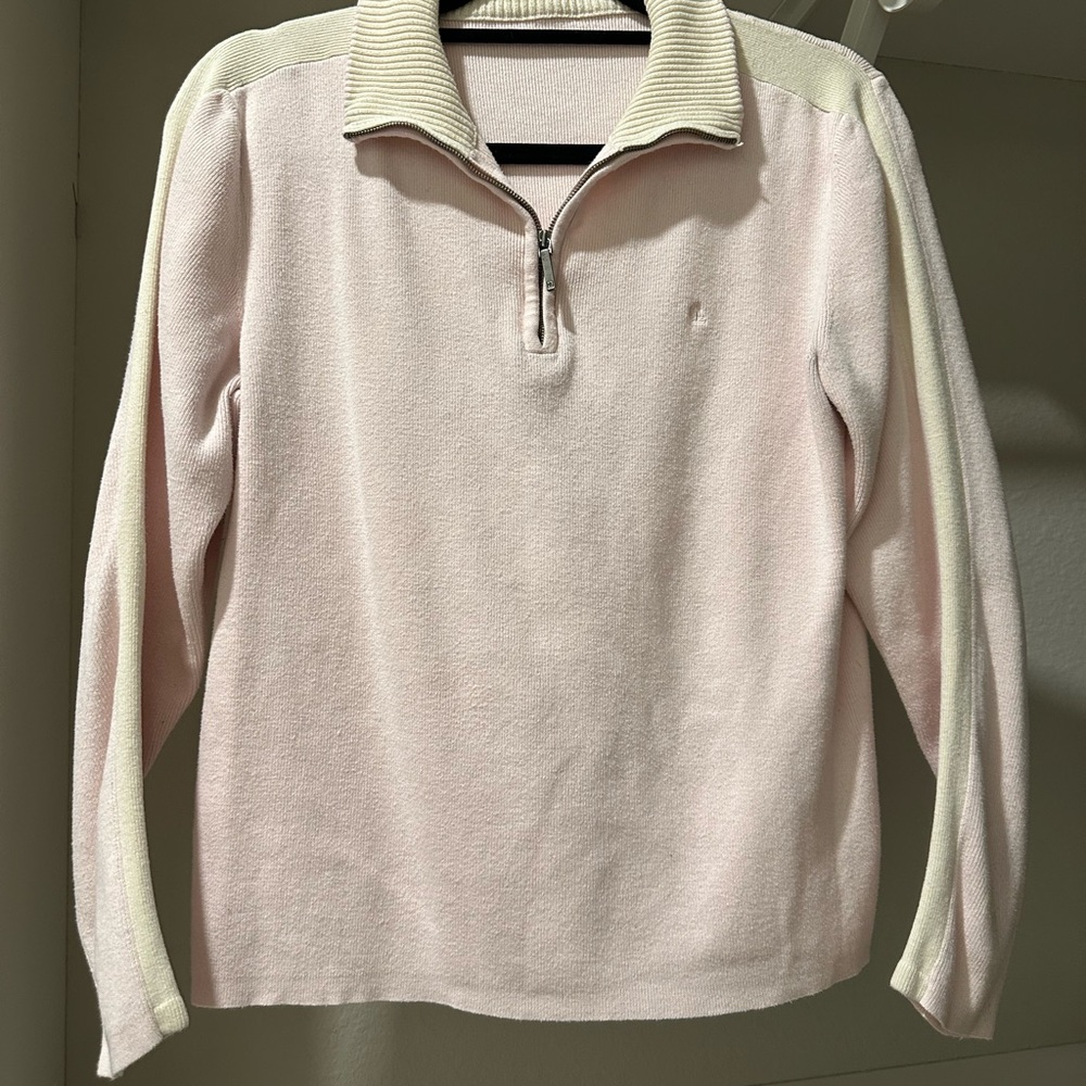 Lauren Ralph Lauren Vintage Baby Pink & Cream 1/4 Quarter Zip Vintage Sz M